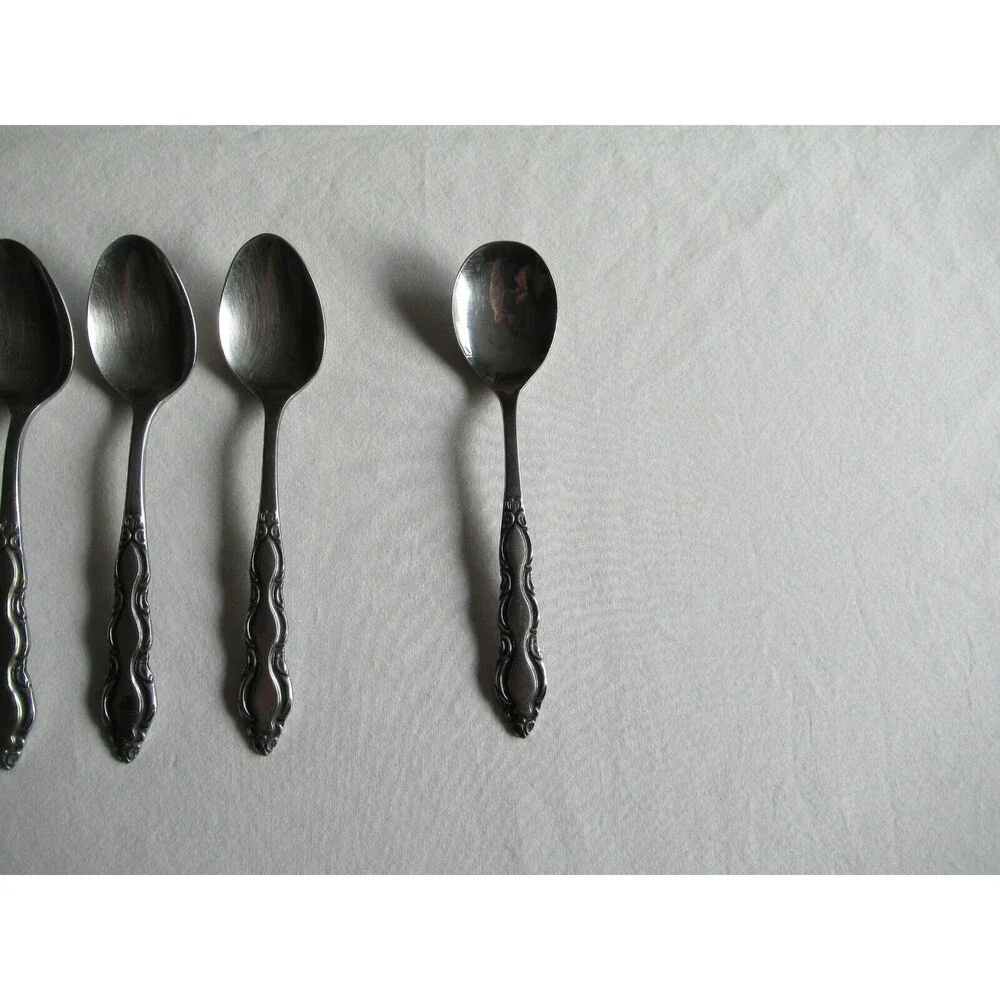 Lot of 9 National Stainless Marquee 8 Teaspoon +1 Sugar Spoon Japan Vintage 6.2